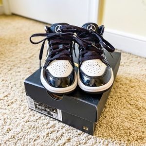 Jordan 1 Mid, patent black and white, 11.5C